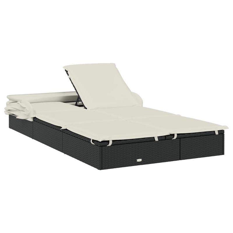 vidaXL PE Rattan Double Sun Lounger in Black