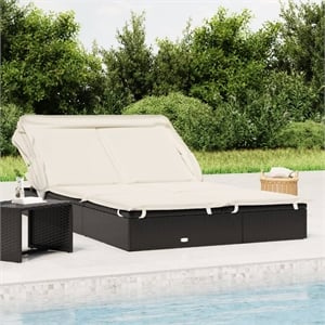 vidaXL PE Rattan Double Sun Lounger in Black