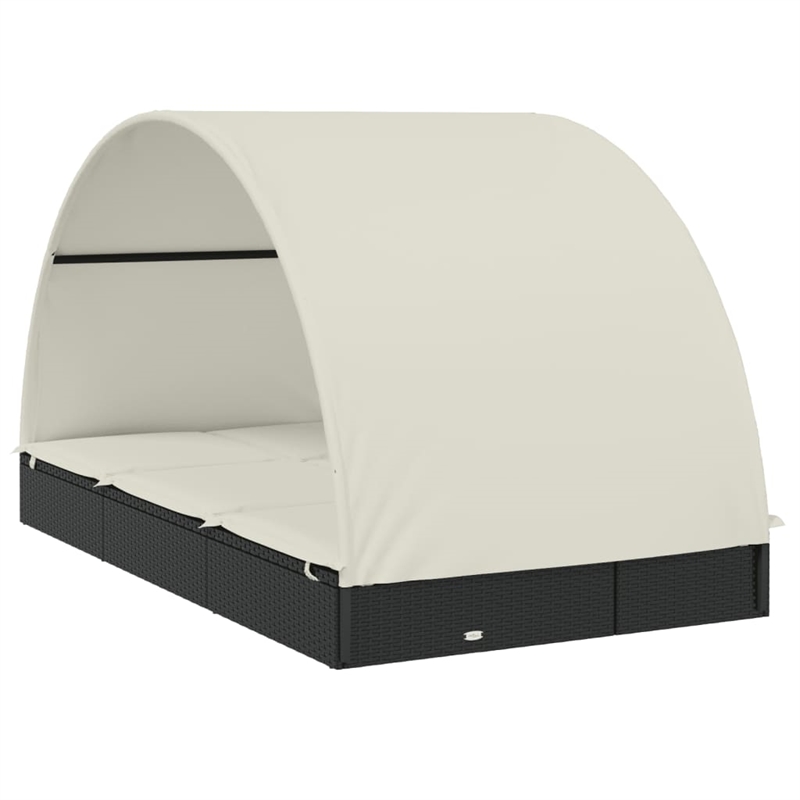 vidaXL PE Rattan Double Sun Lounger in Black/Cream