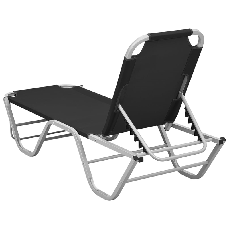 vidaXL Textilene and Aluminum Sun Lounger in Black/Silver