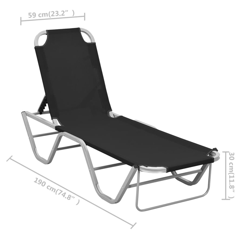 vidaXL Textilene and Aluminum Sun Lounger in Black/Silver