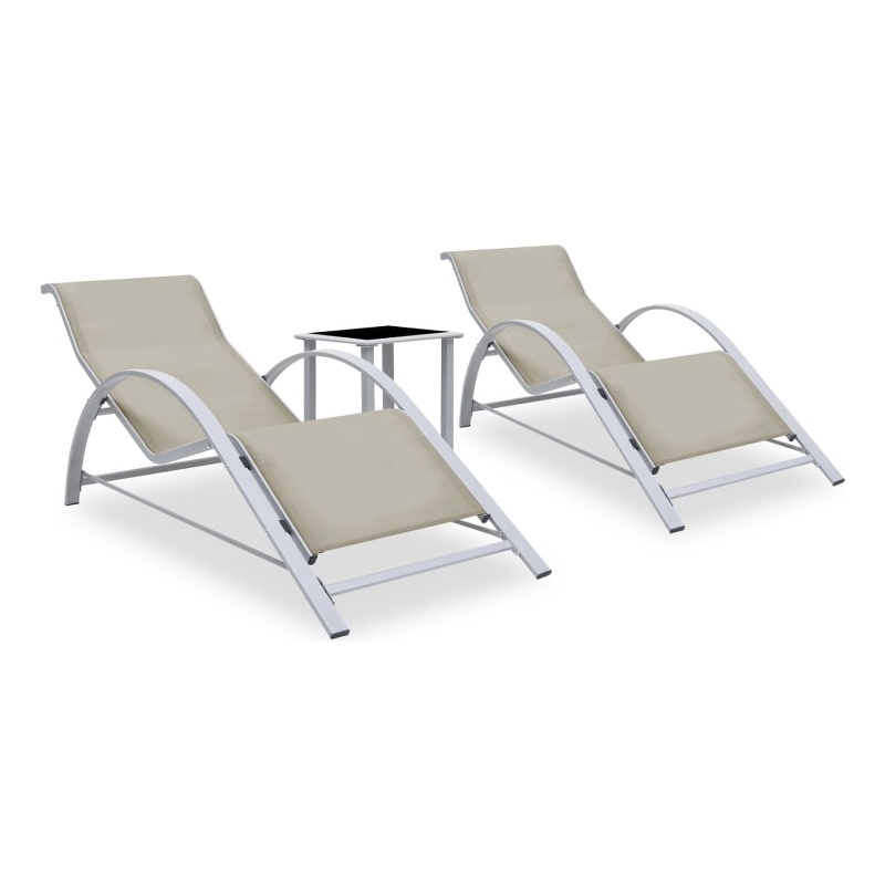 vidaXL Sun Lounger and Table in Silver/Black/Cream