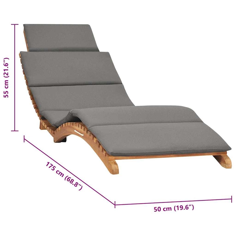 vidaXL Teak Wood Sun Lounger w/ Adjustable Armrests in Dark Gray