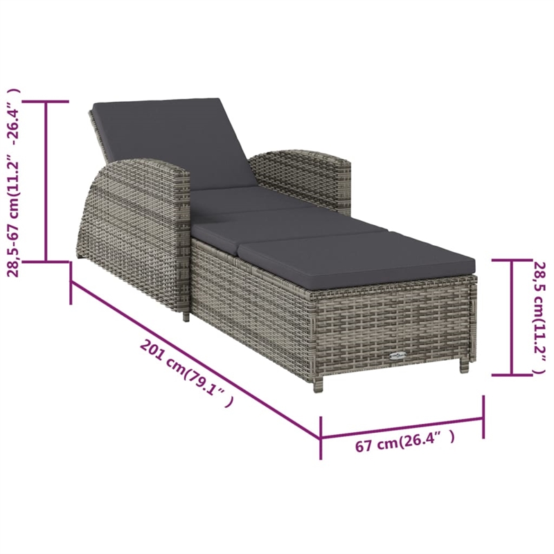vidaXL PE Rattan Sun Lounger in Dark Gray/Gray
