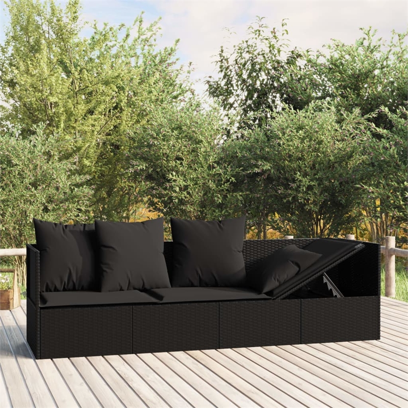 vidaXL PE Rattan Outdoor Lounge Bed in Black