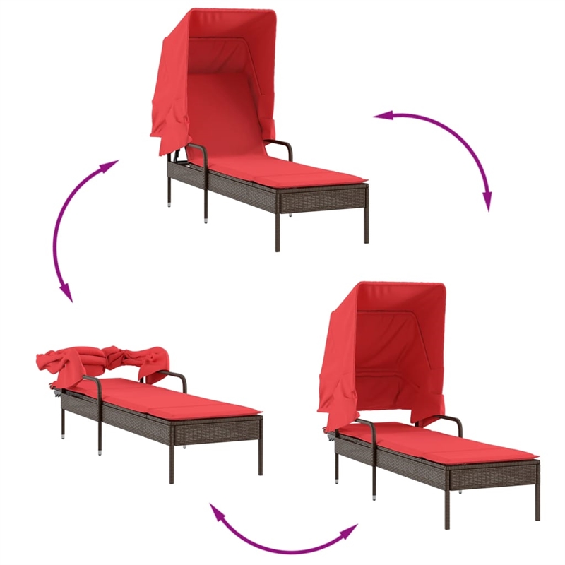 vidaXL PE Rattan Sun Lounger in Brown