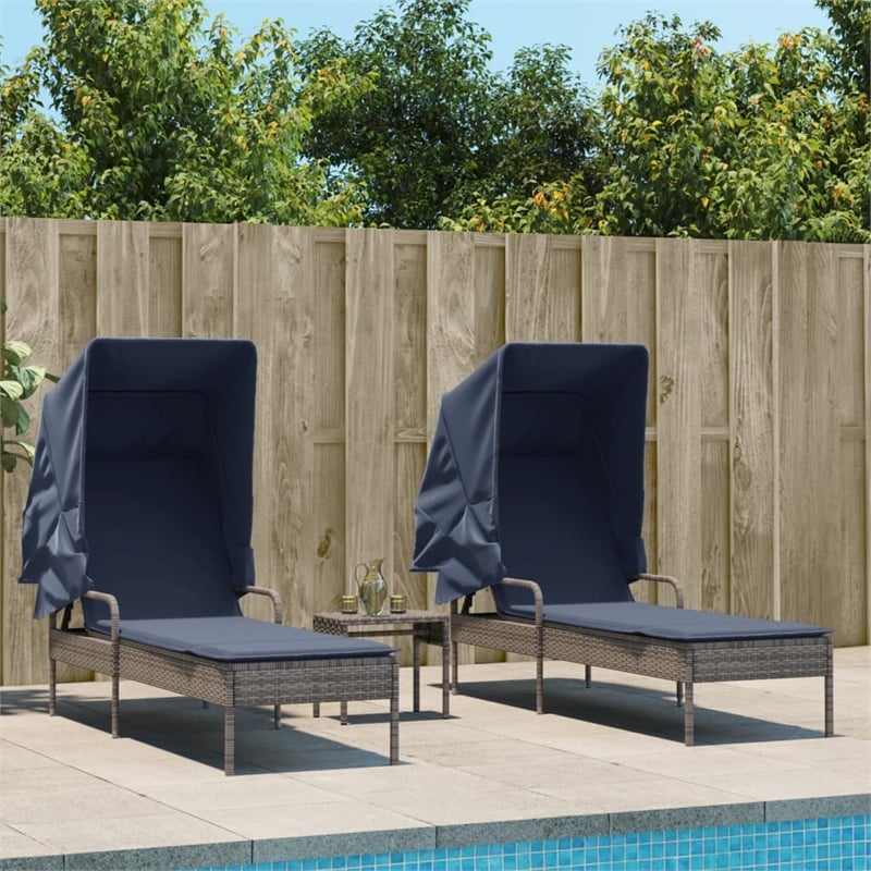 vidaXL PE Rattan Sun Lounger w/ Adjustable Armrests in Gray