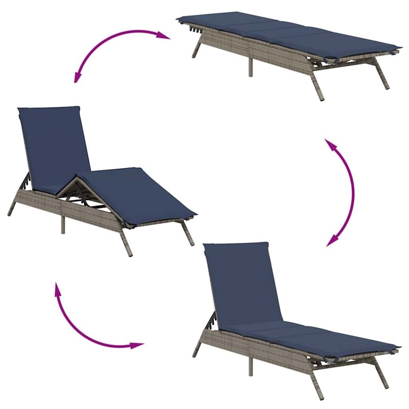 vidaXL PE Rattan Patio Sun Lounger in Gray