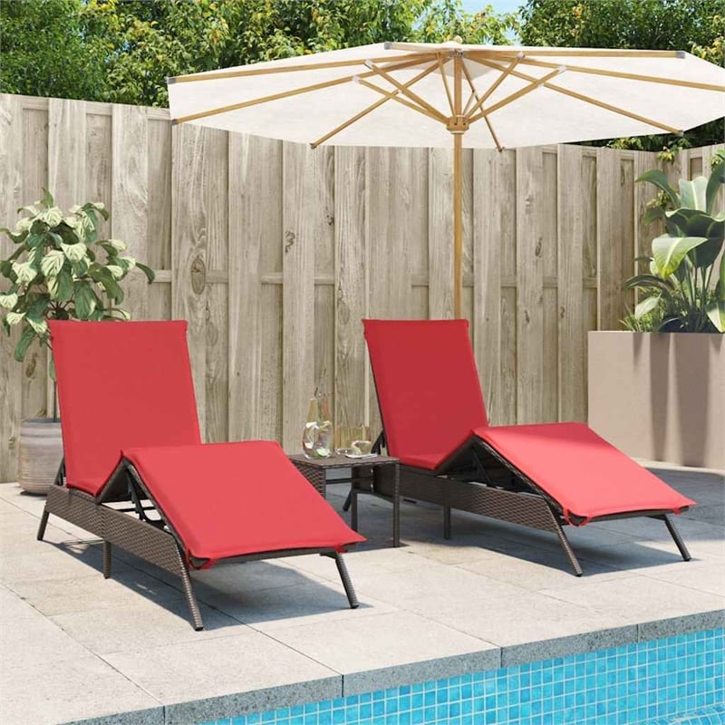 vidaXL PE Rattan Patio Sun Lounger w/ Adjustable Footrests in Brown