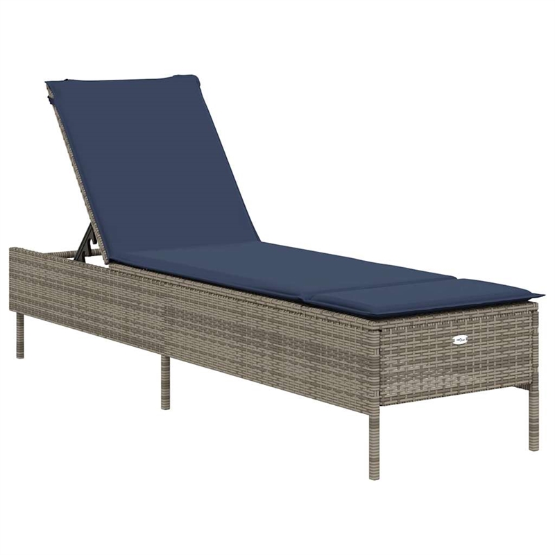 vidaXL PE Rattan Sun Lounger w/ Adjustable Armrests in Gray