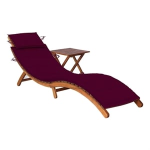 vidaXL Sun Lounger and Table in Wine Red Cushion