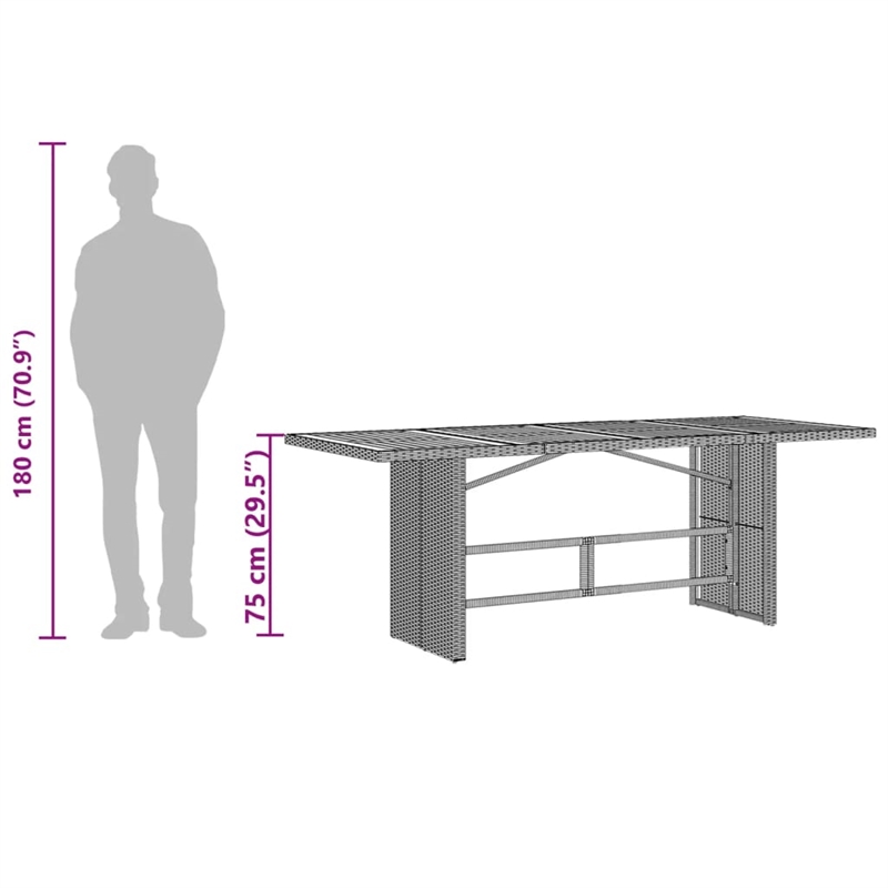 vidaXL PE Rattan and Metal Garden Dining Table in Gray