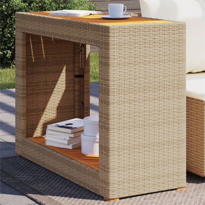 vidaXL PE Rattan Garden Side Table in Beige and Brown