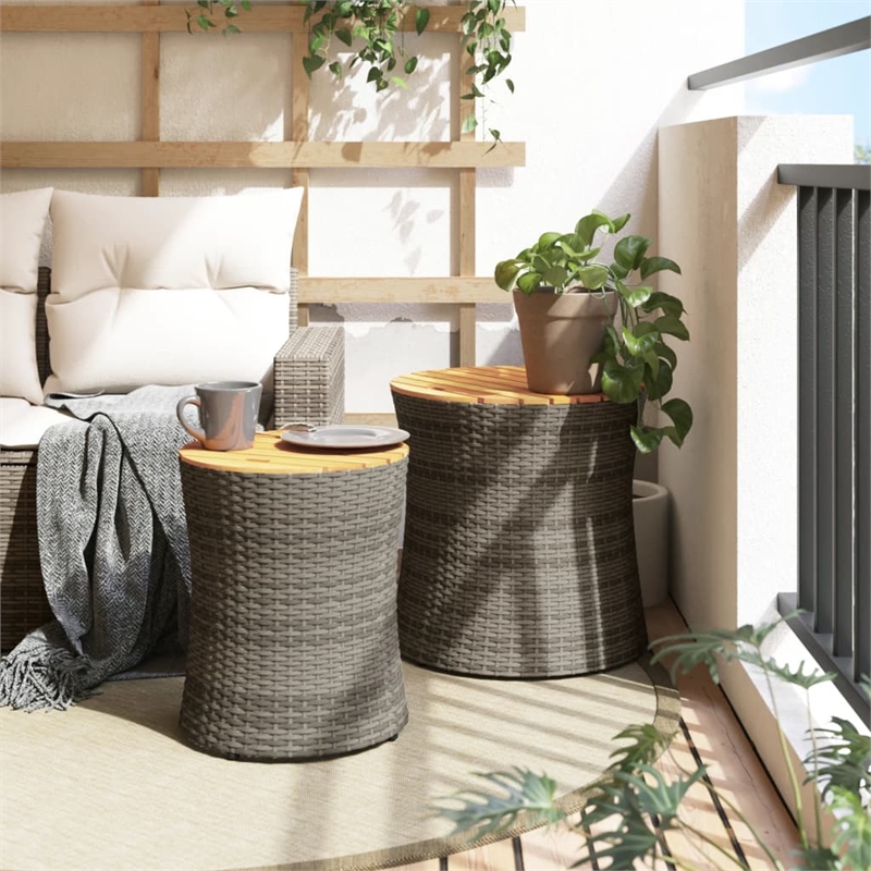 vidaXL PE Rattan Garden Side Table in Gray and Brown