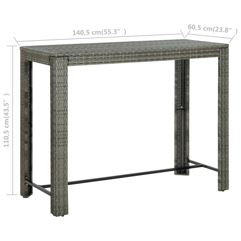 vidaXL PE Rattan Bar Table in Gray