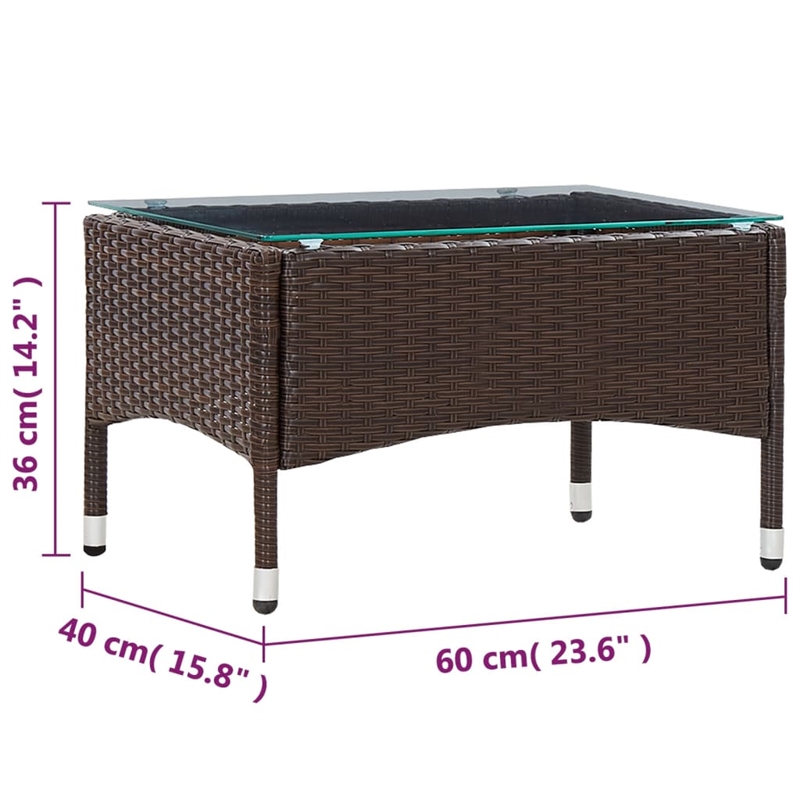 vidaXL PE Rattan with Glass Outdoor Table in Brown