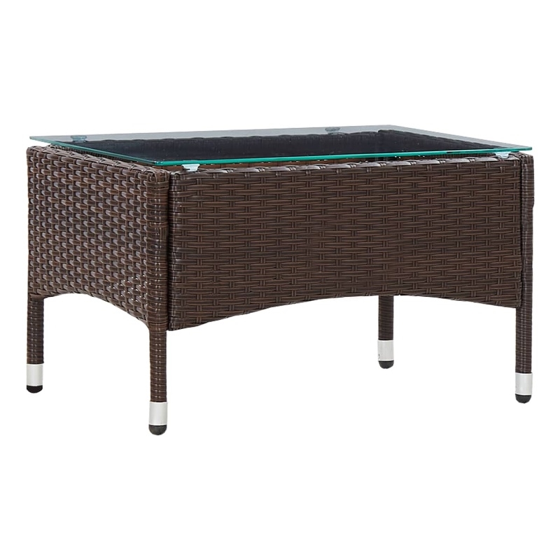 vidaXL PE Rattan with Glass Outdoor Table in Brown