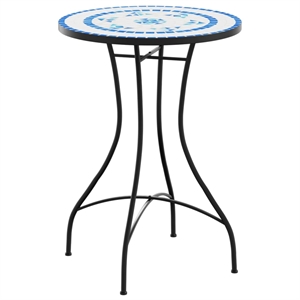 vidaXL Powder-Coated Iron Mosaic Bistro Table in Blue/White