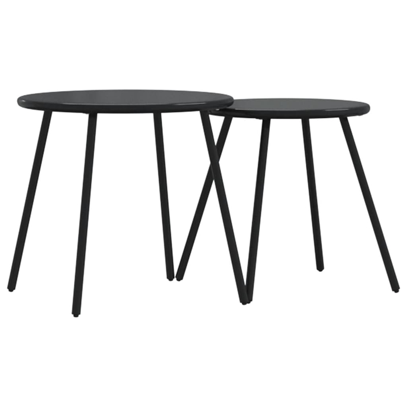vidaXL Powder-Coated Steel Garden Coffee Table in Black (Set of 2)