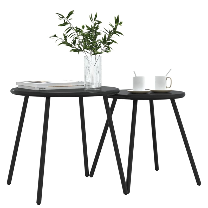 vidaXL Powder-Coated Steel Garden Coffee Table in Black (Set of 2)