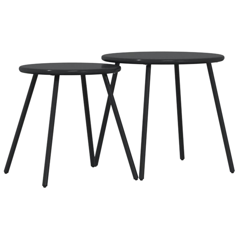 vidaXL Powder-Coated Steel Garden Coffee Table in Black (Set of 2)