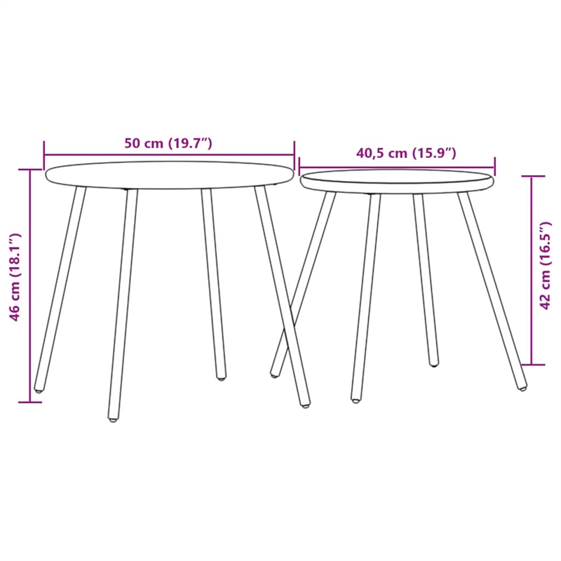 vidaXL Powder-Coated Steel Garden Coffee Table in Black (Set of 2)