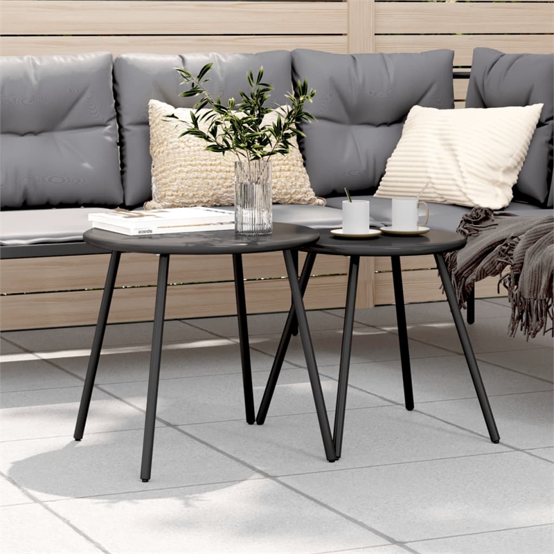 vidaXL Powder-Coated Steel Garden Coffee Table in Black (Set of 2)