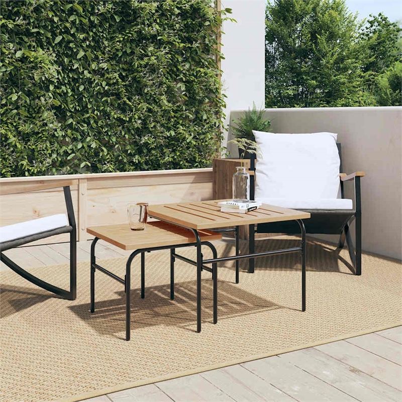 vidaXL 2 Pieces Garden Nesting Coffee Table Set in Brown and Black