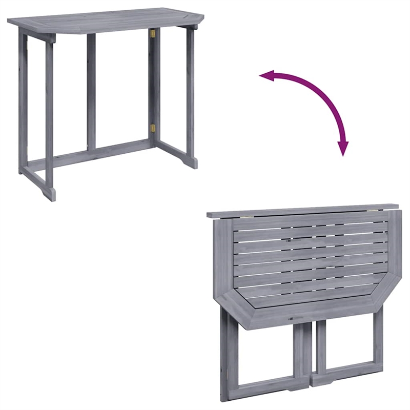 vidaXL Solid Acacia Wood Balcony Table in Gray