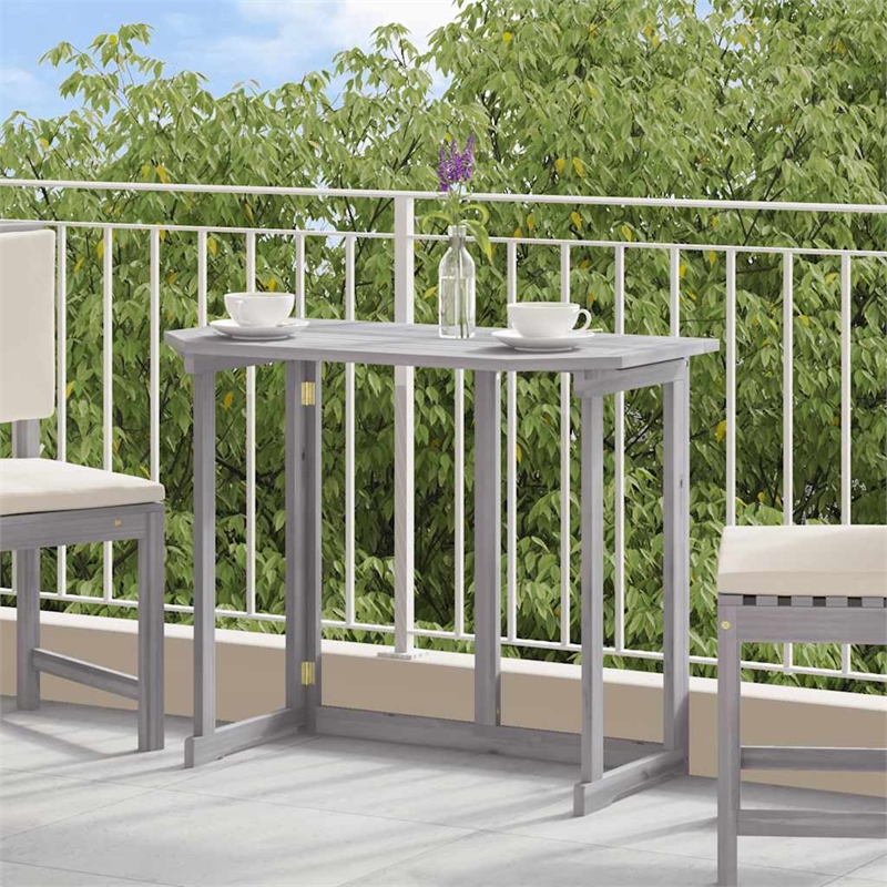 vidaXL Solid Acacia Wood Balcony Table in Gray