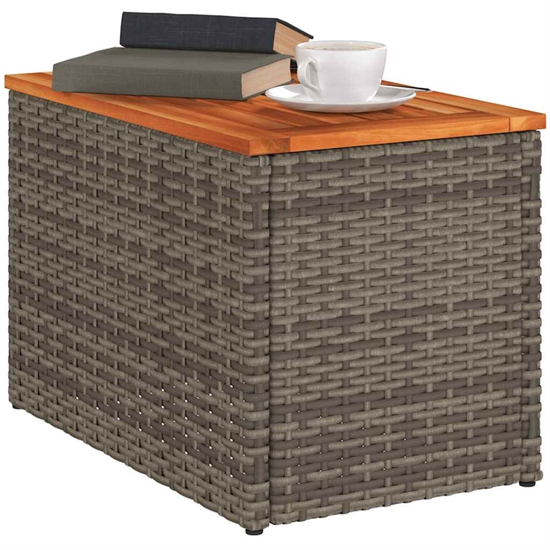 vidaXL PE Rattan with Solid Acacia Wood Garden Side Table in Gray and Brown