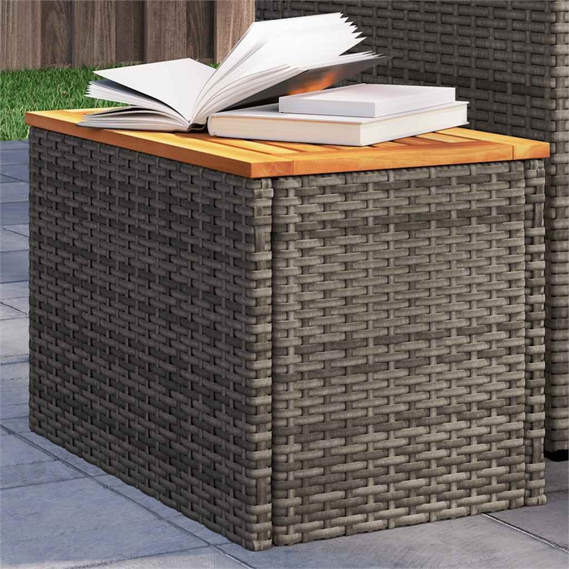 vidaXL PE Rattan with Solid Acacia Wood Garden Side Table in Gray and Brown