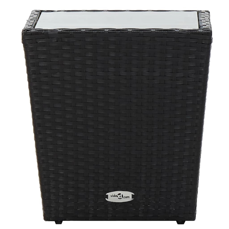 vidaXL Poly Rattan with Tempered Glass Tea Table in Black