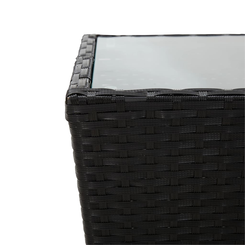 vidaXL Poly Rattan with Tempered Glass Tea Table in Black