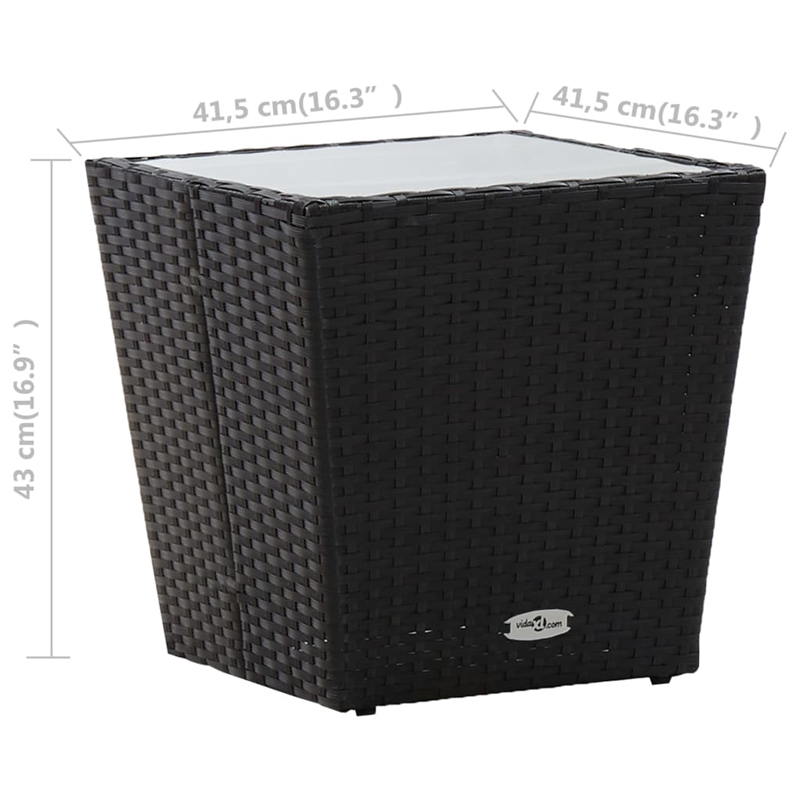 vidaXL Poly Rattan with Tempered Glass Tea Table in Black