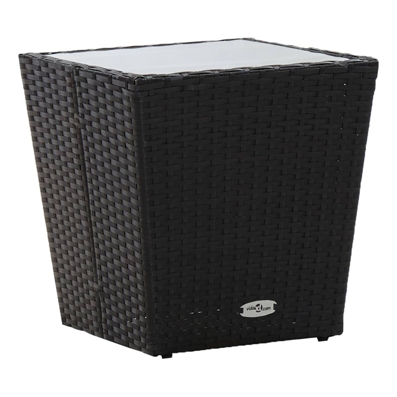 vidaXL Poly Rattan with Tempered Glass Tea Table in Black