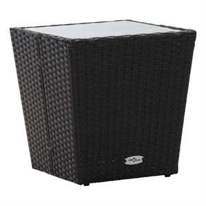vidaXL Poly Rattan with Tempered Glass Tea Table in Black
