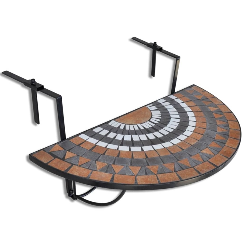 vidaXL Iron Medium Foldable Garden Table in Terracotta/White/Black