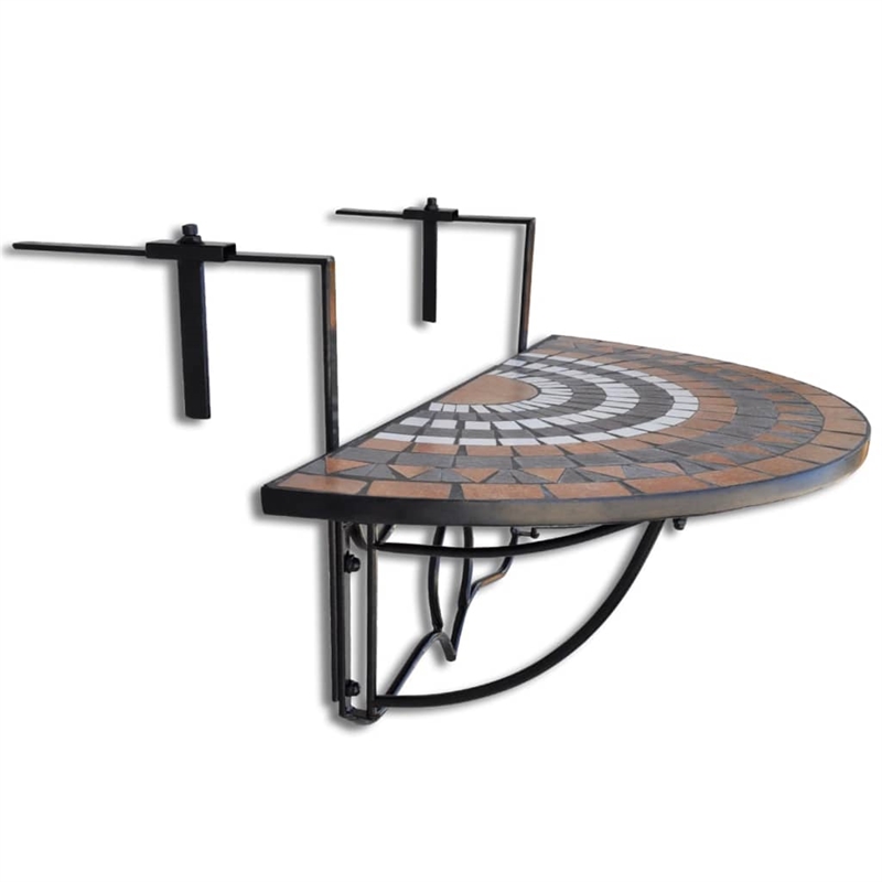 vidaXL Iron Medium Foldable Garden Table in Terracotta/White/Black