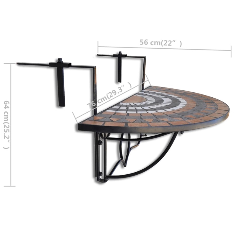 vidaXL Iron Medium Foldable Garden Table in Terracotta/White/Black