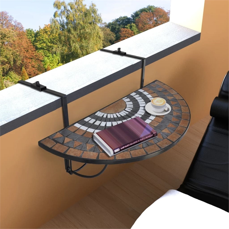 vidaXL Iron Medium Foldable Garden Table in Terracotta/White/Black