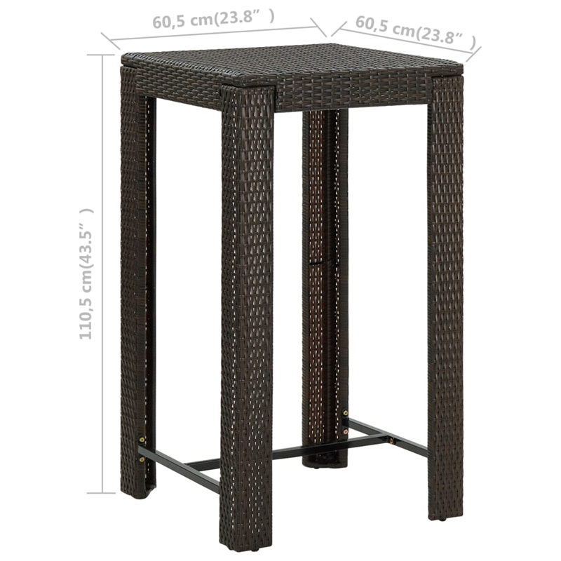 vidaXL PE Rattan Counter Height Bar Table in Brown