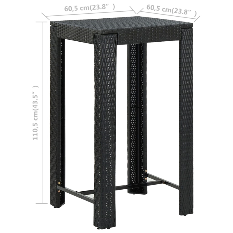 vidaXL PE Rattan Counter Height Bar Table in Black