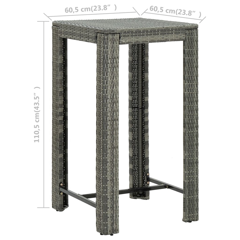 vidaXL PE Rattan Counter Height Bar Table in Gray