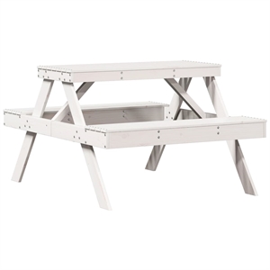 vidaXL Solid Pine Wood Picnic Table in White