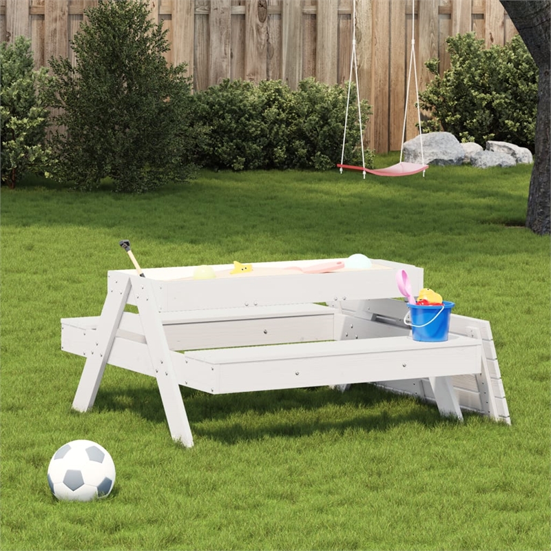 vidaXL Solid Pine Wood Medium Picnic Table in White
