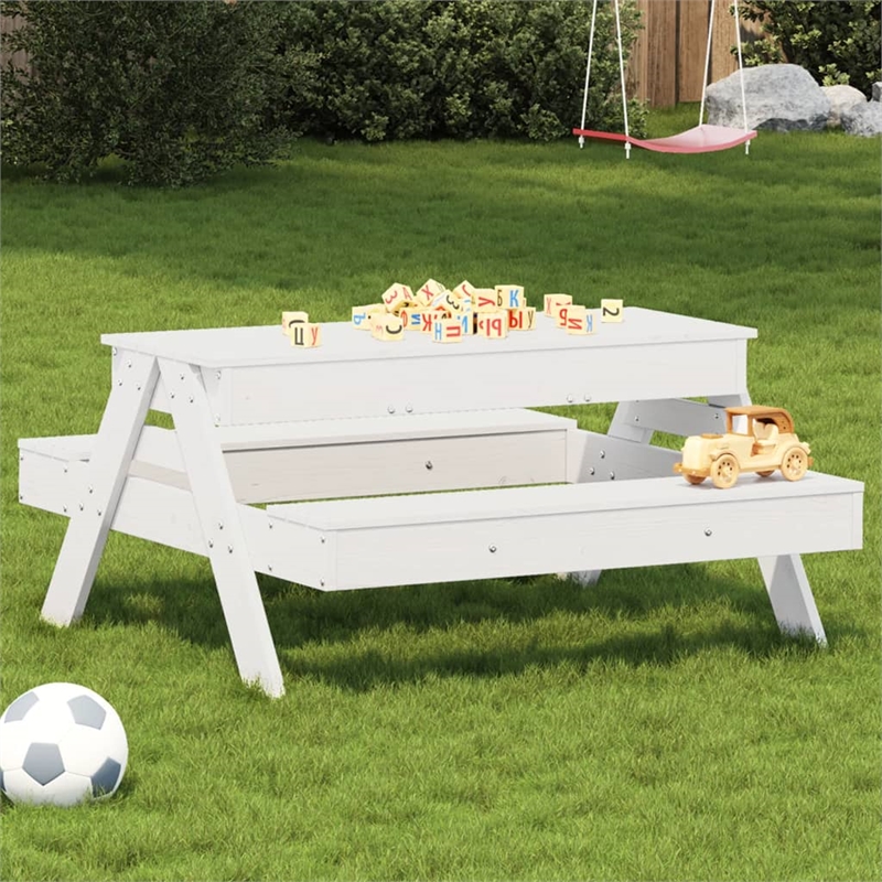 vidaXL Solid Pine Wood Medium Picnic Table in White