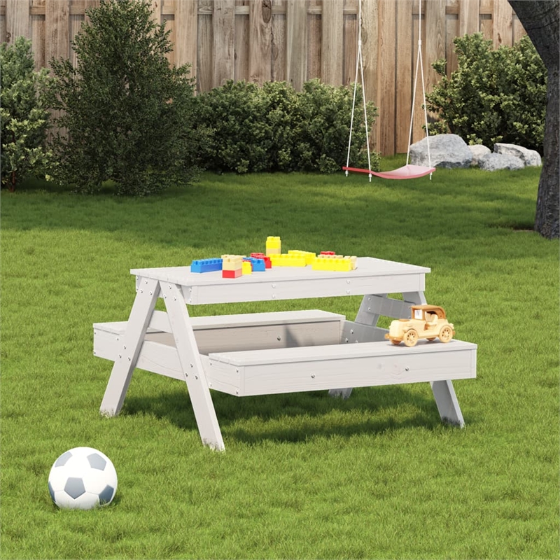 vidaXL Solid Pine Wood Medium Picnic Table in White
