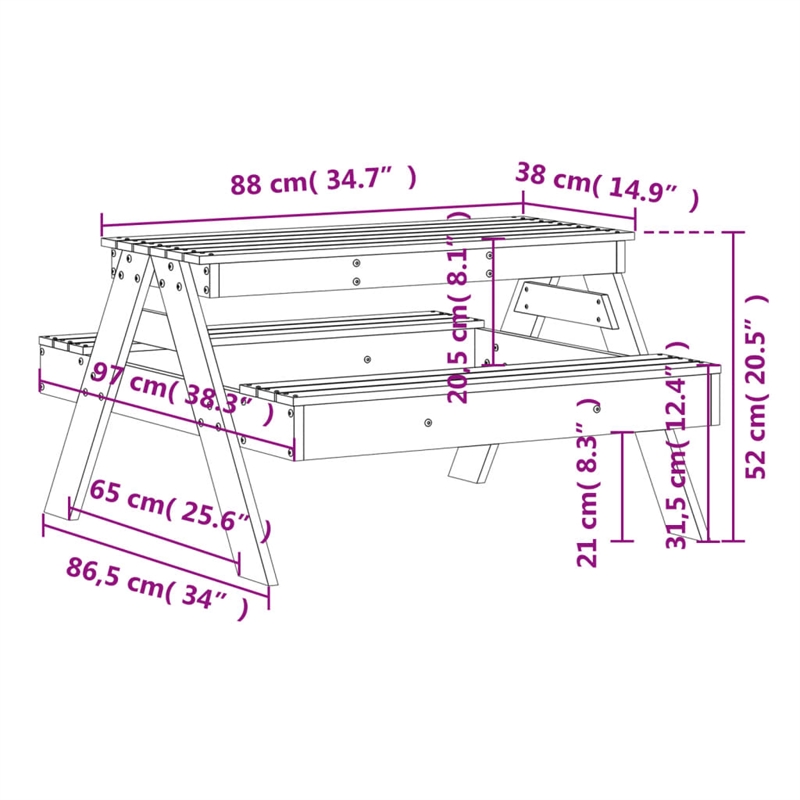 vidaXL Solid Pine Wood Medium Picnic Table in White
