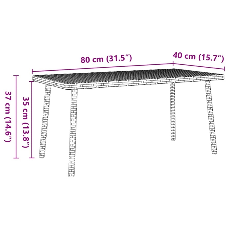 vidaXL PE Rattan with Powder Coated Steel Garden Coffee Table in Gray